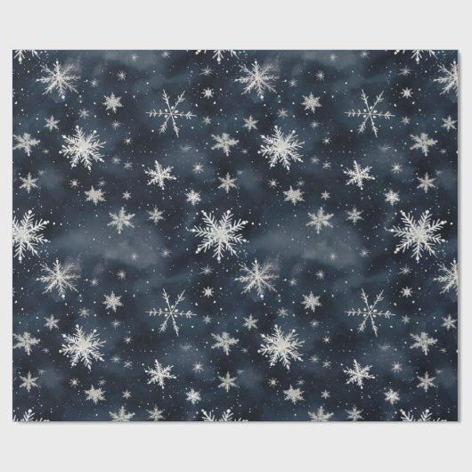 クリスマススノーフレークナイトスカイ ラッピングペーパー (フラット)