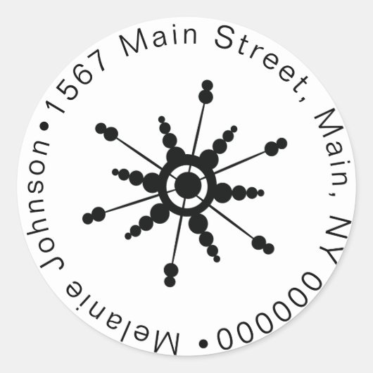 クリスマススノーフレークバブル白黒ファミリー ラウンドシール (正面)