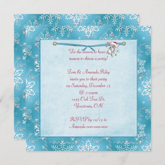 クリスマススノーフレークパーティの招待状 招待状 (正面/裏面)