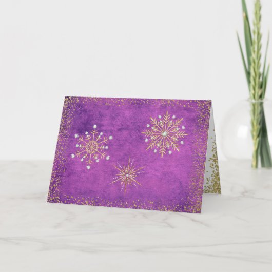 クリスマススノーフレークパープル&金ゴールド シーズンカード (正面)
