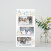 クリスマススノーフレークピンクブルー金ゴールドコラージュ写真 シーズンカード (スタンド正面)