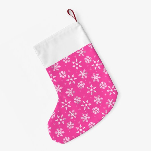 クリスマススノーフレークピンク白い犬の名前 スモールクリスマスストッキング (裏面 (吊り時))