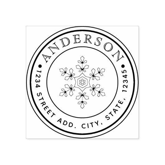 クリスマススノーフレークファミリー名円形アドレス ラバースタンプ (インプリント)