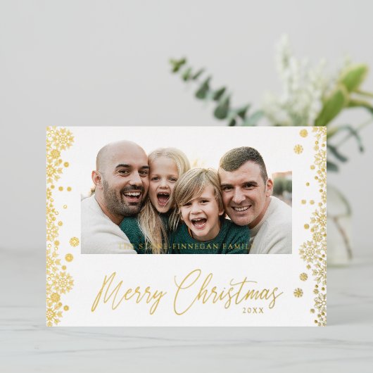 クリスマススノーフレークファンシーミニマモダンリストの写真 箔シーズンカード (立ち正面)