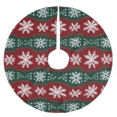 クリスマススノーフレークフェイクニット赤い緑のパターン ブラッシュドポリエステルツリースカート (正面)