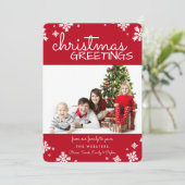 クリスマススノーフレークフォトホリデーカード |赤 シーズンカード (スタンド正面)