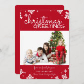 クリスマススノーフレークフォトホリデーカード |赤 シーズンカード (正面/裏面)
