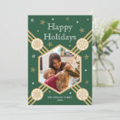 クリスマススノーフレークフォト名グリーンフラットラベル シーズンカード (スタンド正面)