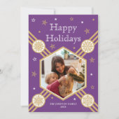 クリスマススノーフレークフォト名パープルフラットラベル シーズンカード (正面)