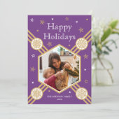 クリスマススノーフレークフォト名パープルフラットラベル シーズンカード (スタンド正面)