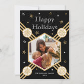 クリスマススノーフレークフォト名ブラックフラットラベル シーズンカード (正面)