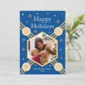 クリスマススノーフレークフォト名ブルーフラットラベル シーズンカード (スタンド正面)