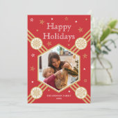 クリスマススノーフレークフォト名レッドフラットラベル シーズンカード (スタンド正面)