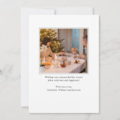 クリスマススノーフレークフォト名レッドフラットラベル シーズンカード (裏面)