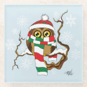 クリスマススノーフレークフクロウ ガラスコースター (正面)