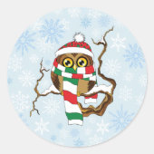 クリスマススノーフレークフクロウ ラウンドシール (正面)
