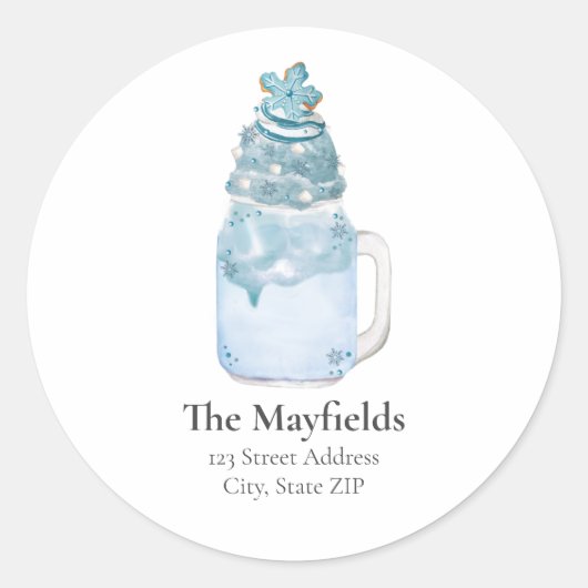 クリスマススノーフレークブルーミルクシェイクアドレス ラウンドシール (正面)