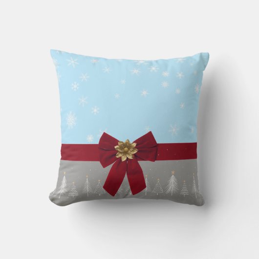 クリスマススノーフレークブルーレッドグレー クッション (正面)