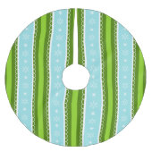 クリスマススノーフレークブルー&グリーンストライプのパターン ブラッシュドポリエステルツリースカート (正面)