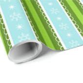 クリスマススノーフレークブルー&グリーンストライプのパターン ラッピングペーパー (ロールコーナー)