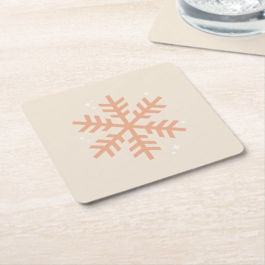 クリスマススノーフレークベージュ スクエアペーパーコースター (アングル)