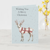 クリスマススノーフレークホワイトレッドディアー カード (黄色い花)