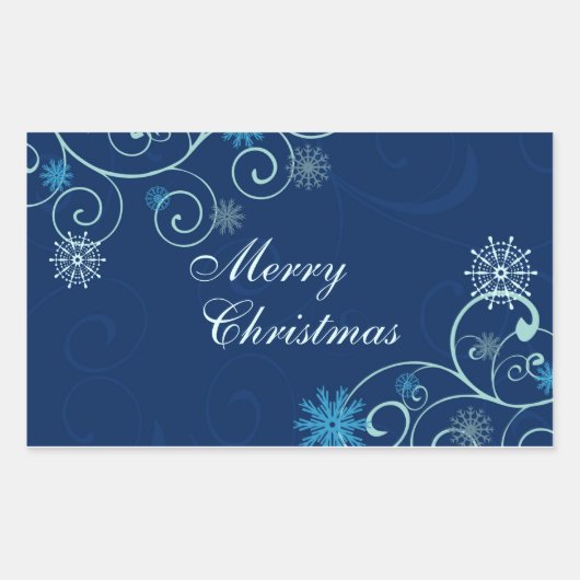 クリスマススノーフレークメリークリスマスステッカー 長方形シール (正面)