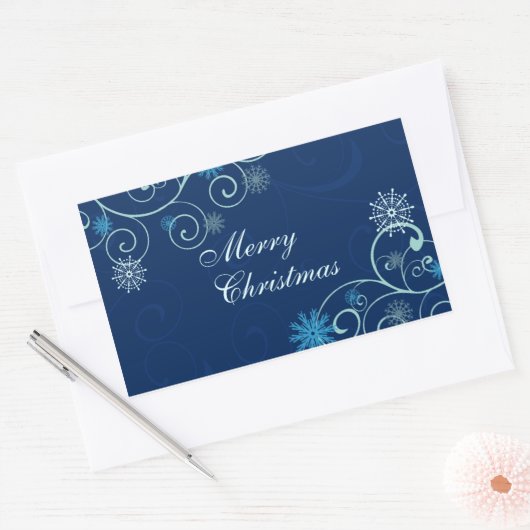 クリスマススノーフレークメリークリスマスステッカー 長方形シール (封筒)