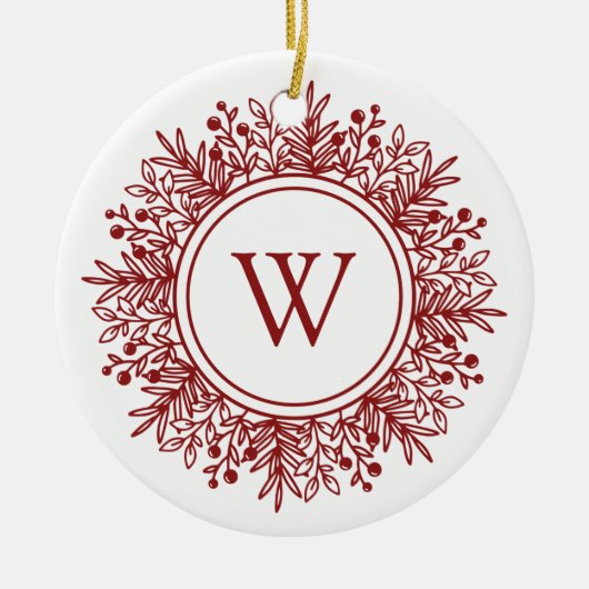 クリスマススノーフレークモノグラム セラミックオーナメント (正面)