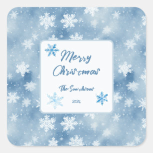 クリスマススノーフレークライトブルースカイ スクエアシール