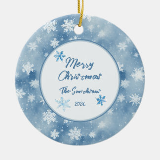 クリスマススノーフレークライトブルースカイ セラミックオーナメント