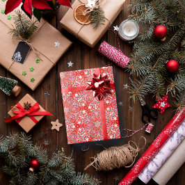 クリスマススノーフレークラグジュアリーパターンレッド ラッピングペーパー