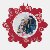 クリスマススノーフレークレッドフォトオーナメントカード オーナメントカード (正面)