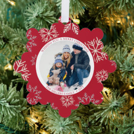 クリスマススノーフレークレッドフォトオーナメントカード オーナメントカード