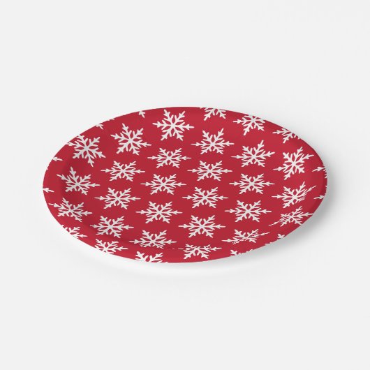 クリスマススノーフレークレッドミニマリストホリデーパーティー ペーパープレート (アングル)