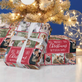 クリスマススノーフレークレッド10枚の写真コラージュグリッド ラッピングペーパー