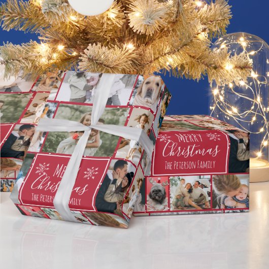 クリスマススノーフレークレッド10枚の写真コラージュグリッド ラッピングペーパー (クリスマス)