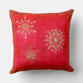 クリスマススノーフレークレッド&金ゴールドグリッター クッション (裏面)