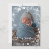クリスマススノーフレーク写真の誕生のお知らせ シーズンカード (正面)