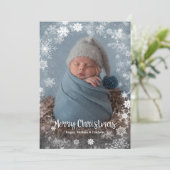クリスマススノーフレーク写真の誕生のお知らせ シーズンカード (スタンド正面)