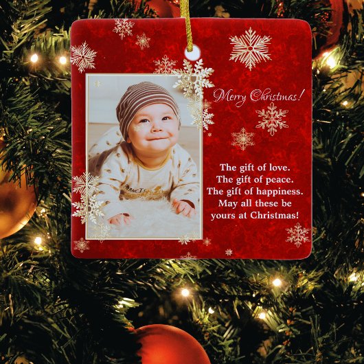 クリスマススノーフレーク写真の願い セラミックオーナメント