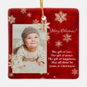クリスマススノーフレーク写真の願い セラミックオーナメント (正面)