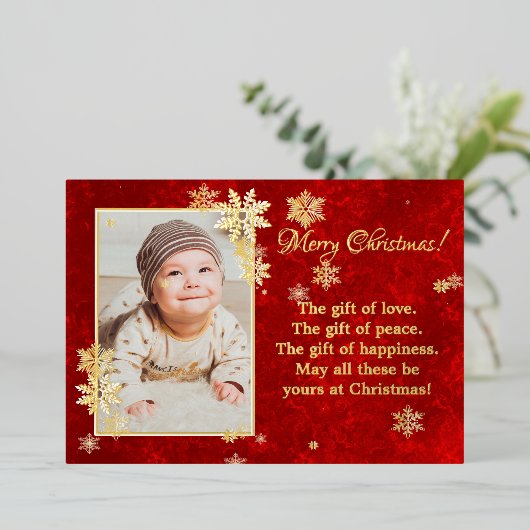 クリスマススノーフレーク写真の願い 箔シーズンカード (立ち正面)