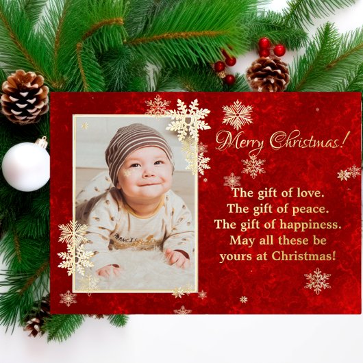 クリスマススノーフレーク写真の願い 箔シーズンカード