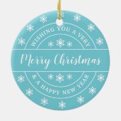 クリスマススノーフレーク写真名ブルー セラミックオーナメント (裏面)