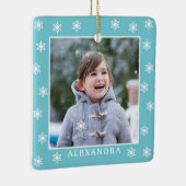 クリスマススノーフレーク写真名ブルー セラミックオーナメント (右)