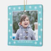 クリスマススノーフレーク写真名ブルー セラミックオーナメント (左)