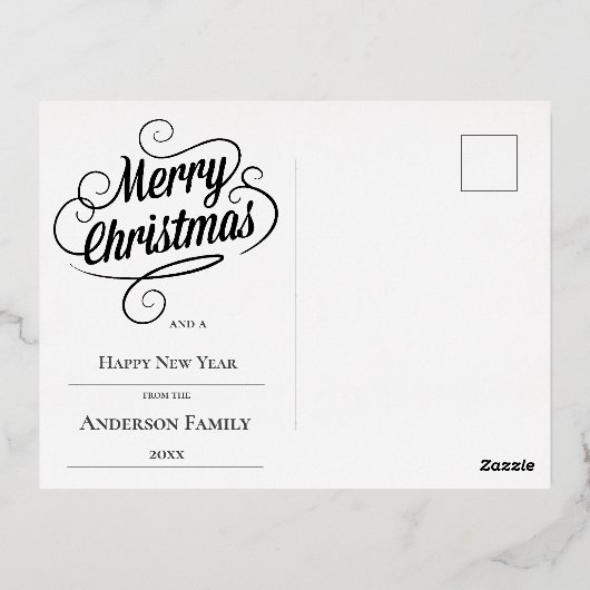 クリスマススノーフレーク写真 |ティール（緑がかった色） 箔シーズンポストカード (裏面)