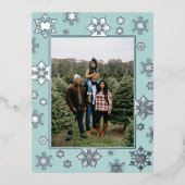 クリスマススノーフレーク写真 |ティール（緑がかった色） 箔シーズンポストカード (正面)