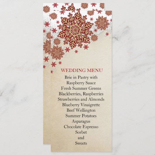 クリスマススノーフレーク冬のウェディングメニュー メニュー (正面/裏面)